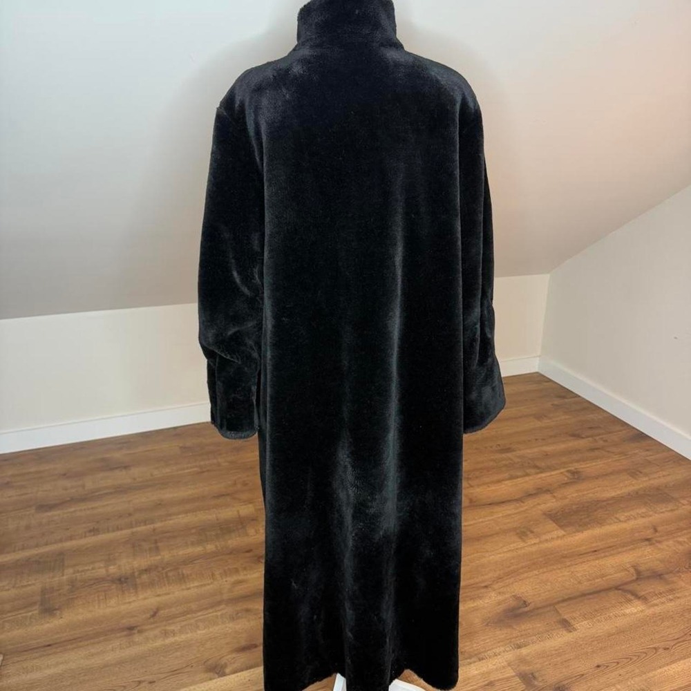 Reversible Black Faux Fur Maxi Coat Mob Wife Quiet Luxury Winter Glam Party Cozy - Picture 3 of 8